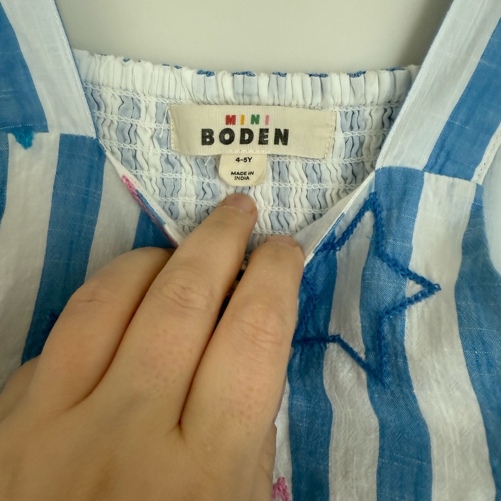 Mini Boden Blue Striped Dress with Multicolor Stars 4-5Y - Picture 6 of 6